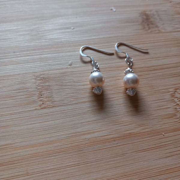 Pearl drop earrings with silver beads sterling silver cream ivory bridal wedding