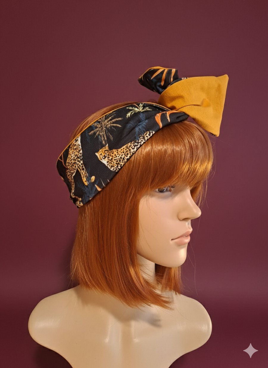 Leopard Mustard Wide Wire Headwrap 