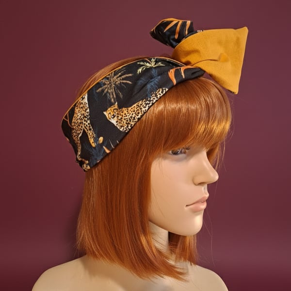 Leopard Mustard Wide Wire Headwrap 