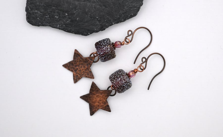 copper star earrings