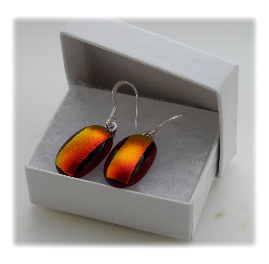 Handmade Fused Dichroic Glass Earrings 170 Red Gold