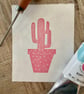 Pink Cactus Lino Print: Hand-Burnished Arizona Art (Unframed) - Image 3