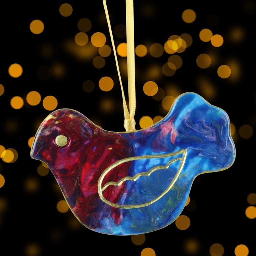 Hanging Bird Ceramic Christmas decoration red gold blue