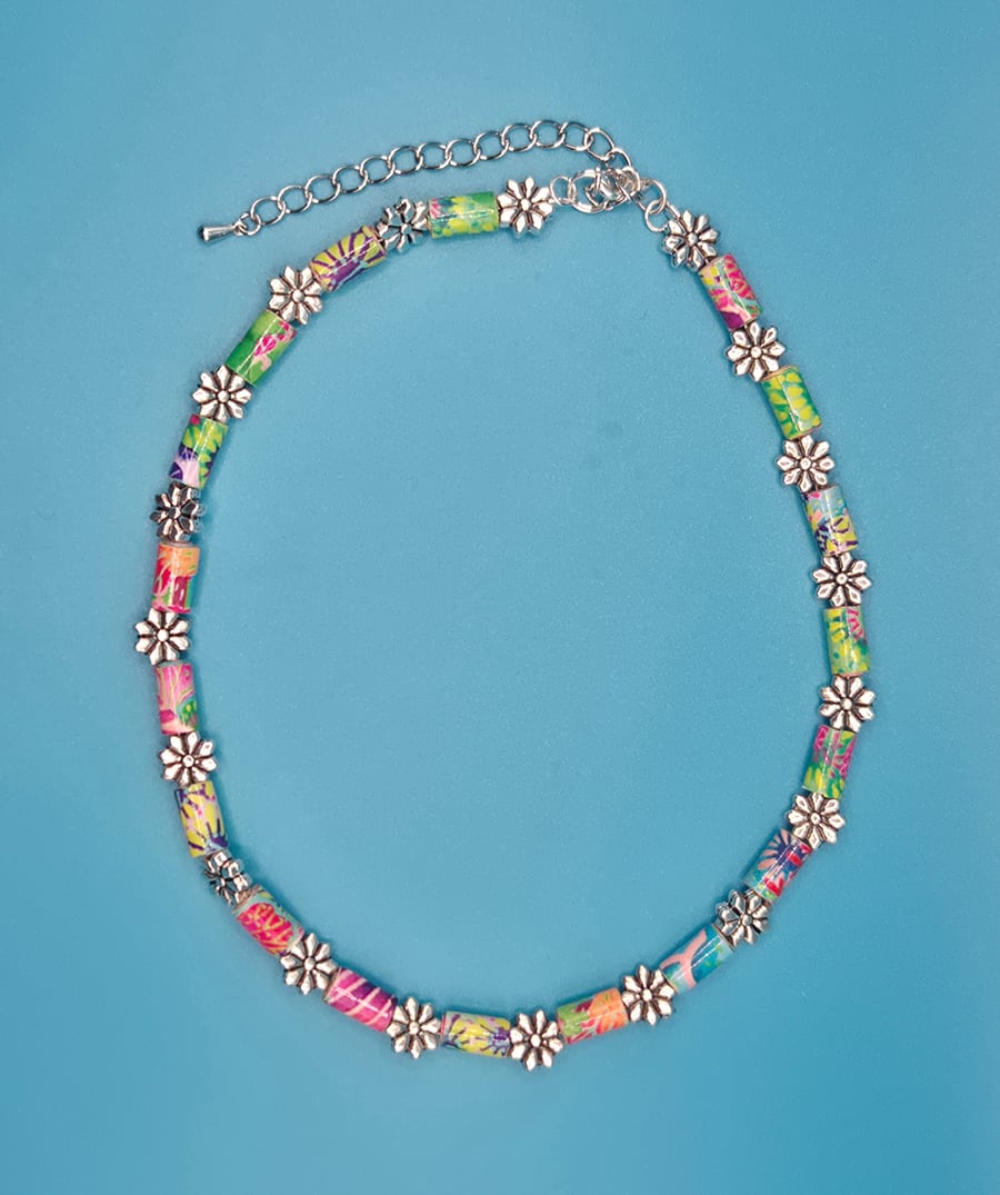 Gorgeous paper beaded necklace full of the joys of spring