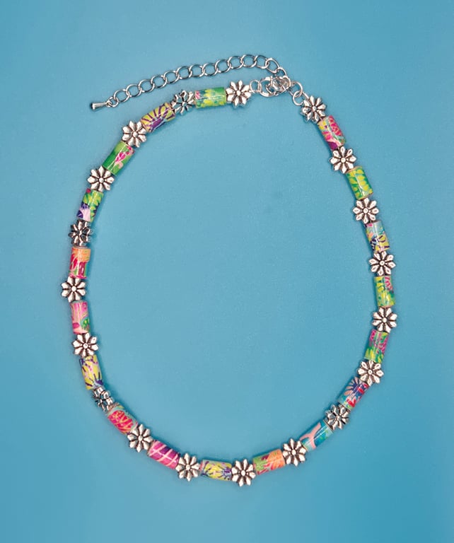 Gorgeous paper beaded necklace full of the joys of spring