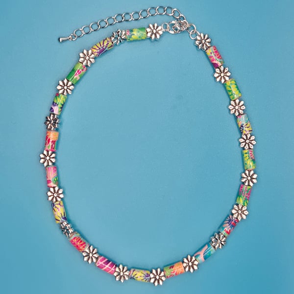 Gorgeous paper beaded necklace full of the joys of spring