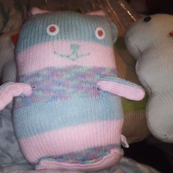 Pink, Rainbow and Blueish Grey Giant Bunny with White & Pink Eyes Knitted By KM
