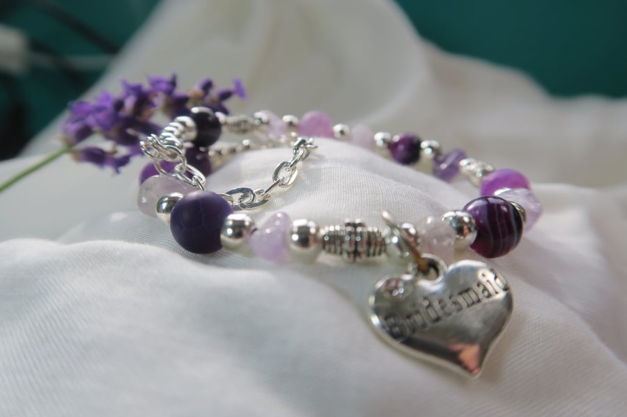Amethyst bracelet, healing gemstone,  handmade bridesmaid gift, expandable
