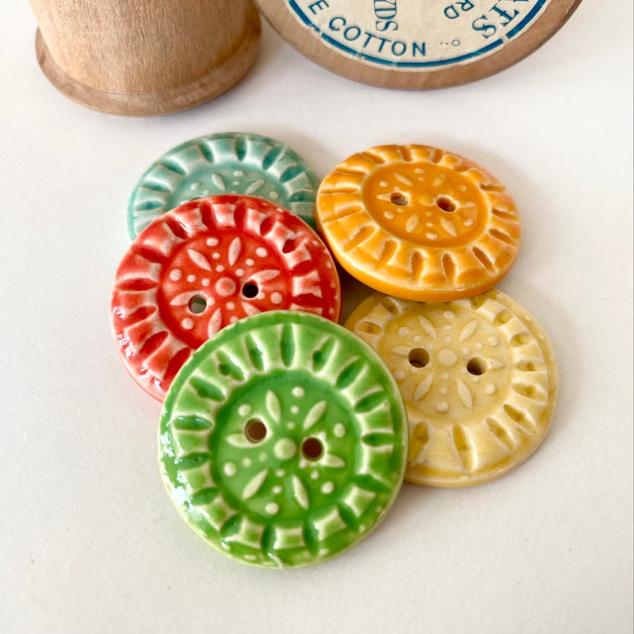 Set of five handmade ceramic buttons