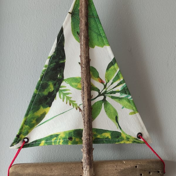 Driftwood floral sailboat - wall decoration with hanger