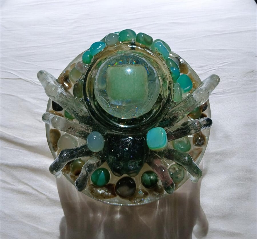 Moonstone & Green Aventurine Spider Sculpture – Gothic Witchy altar décor 