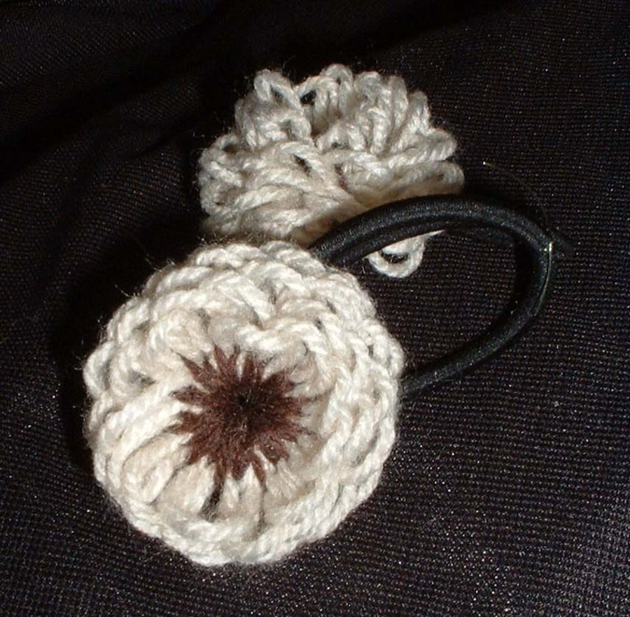 Handmade woollen flower hair bands - beige & brown