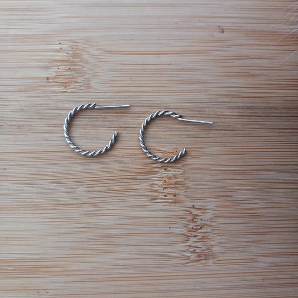 Hoop earrings sterling silver twisted wire for pierced ears