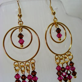 Fuchsia and Smoked Topaz Crystal Earrings