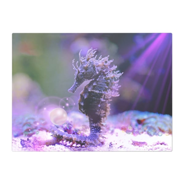 Seahorse With Pearl In Purple Hue Seascape Glass Chopping Board 