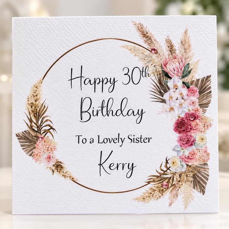 Floral Personalised Birthday Card for Her Happy Birthday Auntie Cousin Grandma