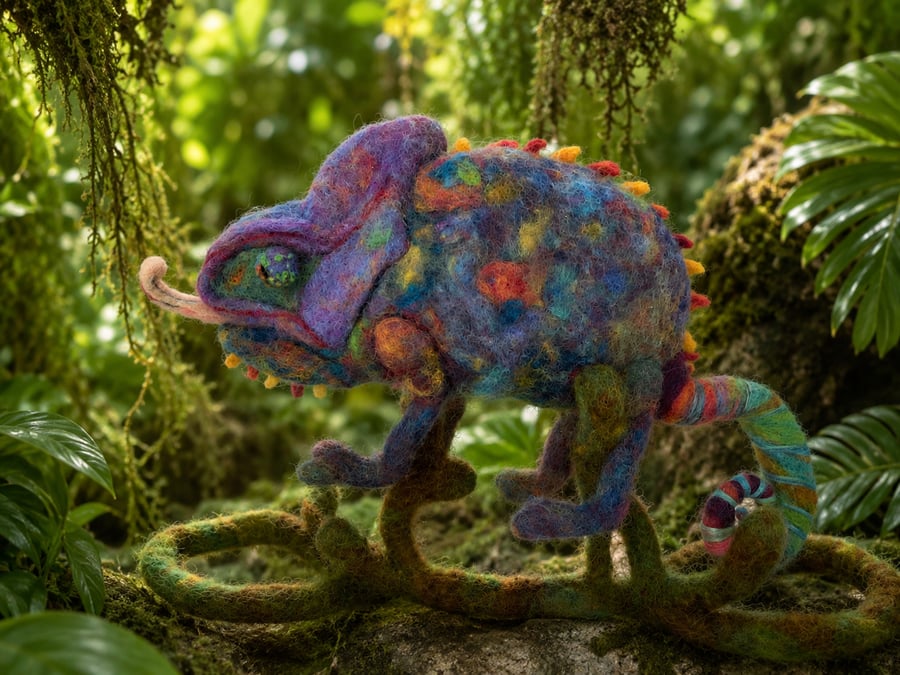 Needle Felted Chameleon, Veiled, Yemen, Wool Chameleon, Reptile, Chameleon