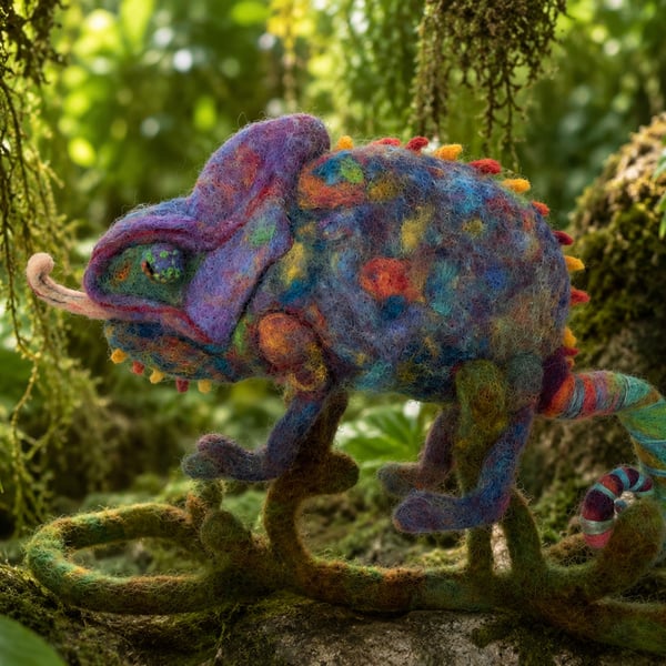 Needle Felted Chameleon, Veiled, Yemen, Wool Chameleon, Reptile, Chameleon