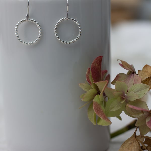 Sterling silver beaded wire hoop earrings,, gift for her, Seconds Sunday