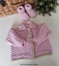 Baby Girl's Pink Hand Knitted Jacket & Booties Set 0-6 mths size  - Image 5