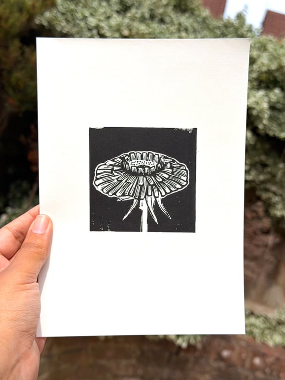 'Dandelion Flower II' A5 Graphic Linocut Print on Fine Art Printmaking Paper