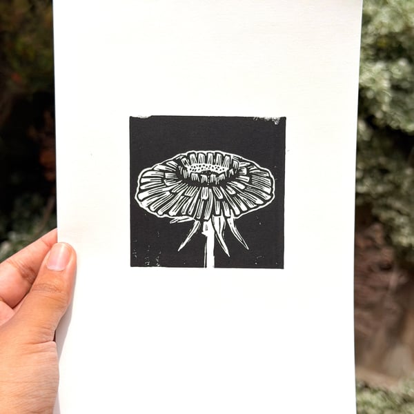 'Dandelion Flower II' A5 Graphic Linocut Print on Fine Art Printmaking Paper
