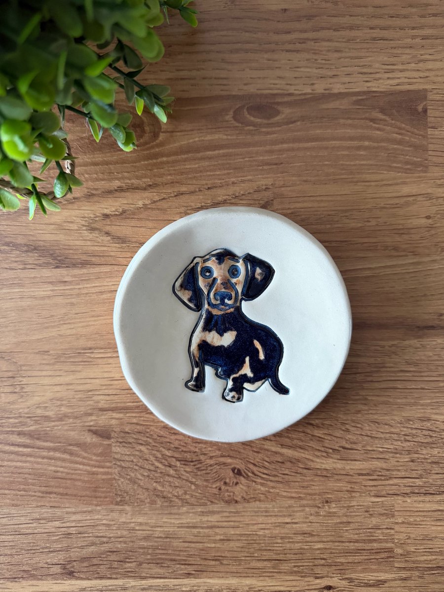 Ceramic Dachshund Trinket dish slight imperfection 