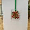 Fused glass keepsake card with a bird in a fruit tree