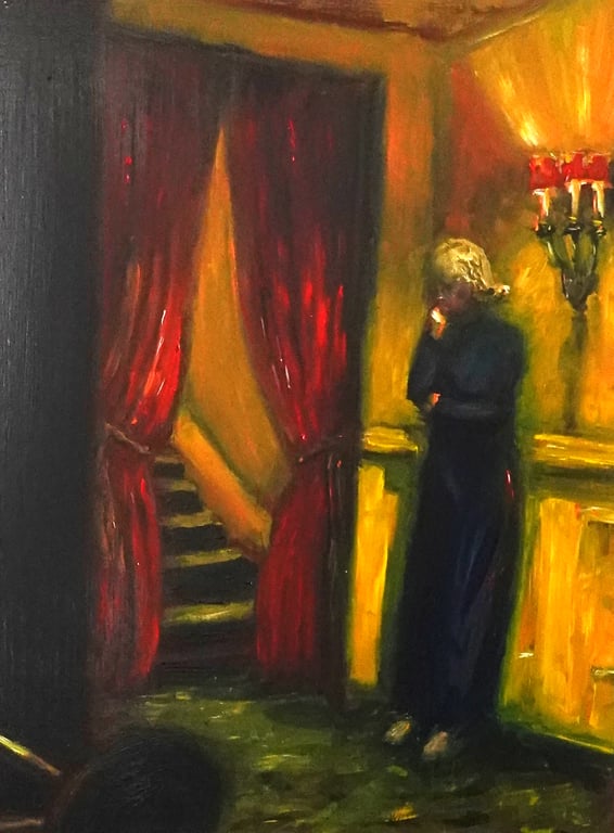 'New York Usher', Inspired by Hopper, oil painting 16 x 12 inch (40x30cm).