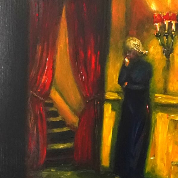 'New York Usher', Inspired by Hopper, oil painting 16 x 12 inch (40x30cm).