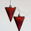 Triangle earrings in red and orange enamel on copper 138