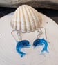 Blue handmade Murano Glass Dolphin Earrings on Sterling Silver Earwires 