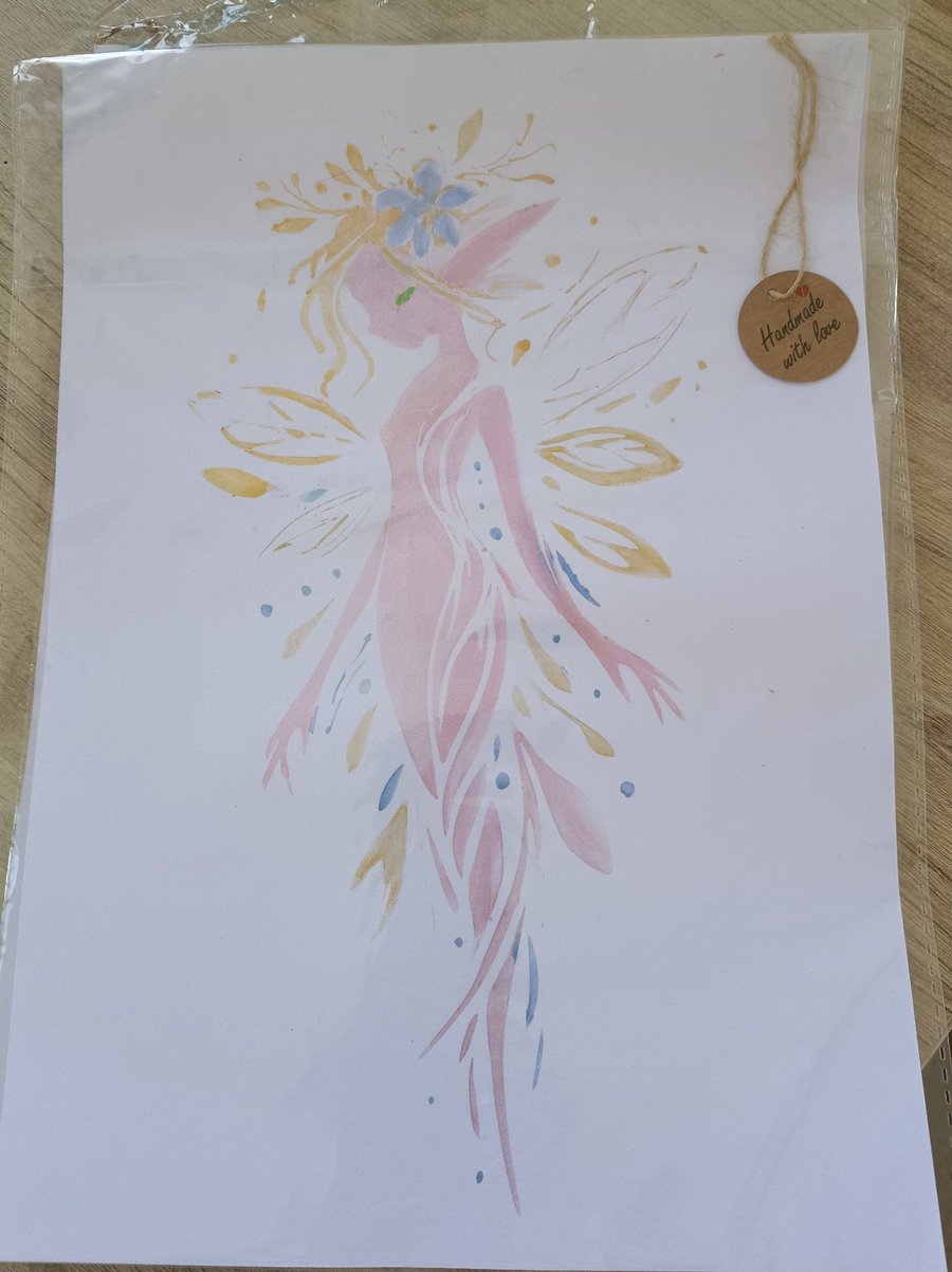 Image of Fairy Faery fairytale watercolour A4 hand painted 