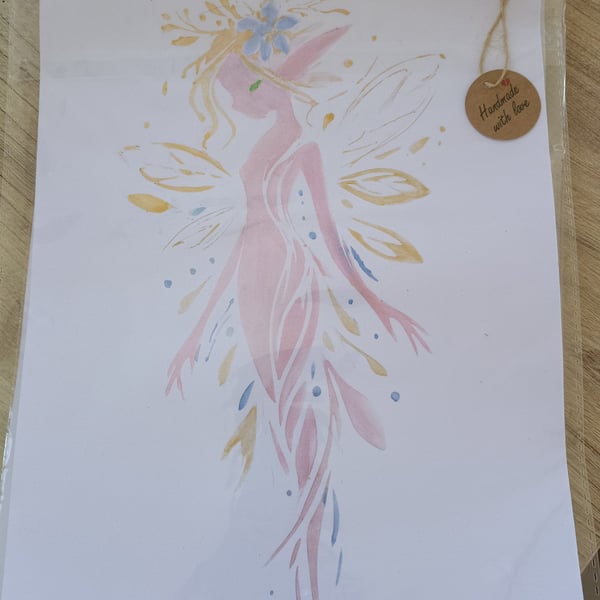Fairy Faery fairytale watercolour A4 hand painted 