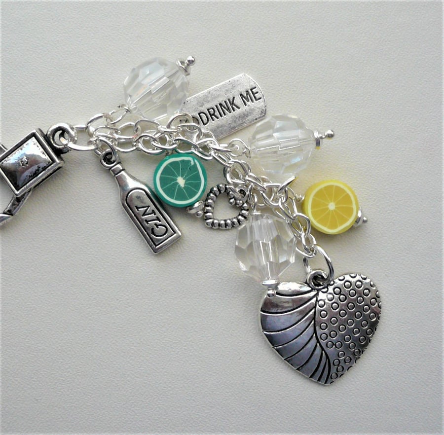 Handbag Charm Gin and Tonic Themed Clear Lemon Silver   KCJ1947