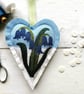 Bluebell Decorative freemotion Sewn Applique Padded Hanging Heart - Image 1