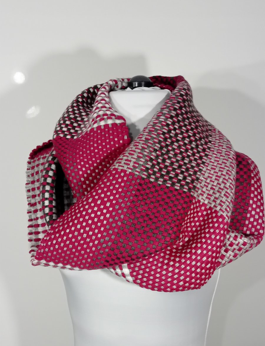 Handwoven Long Infinity Scarf Woven in Hopsack Pattern. Two Colourways.
