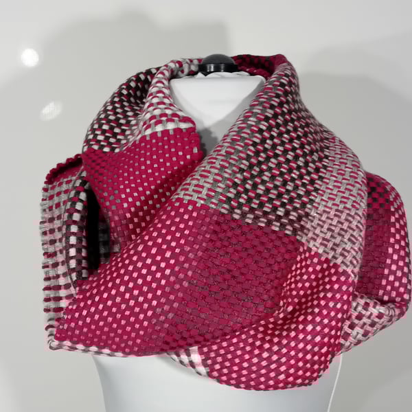 Handwoven Long Infinity Scarf Woven in Hopsack Pattern. Two Colourways.