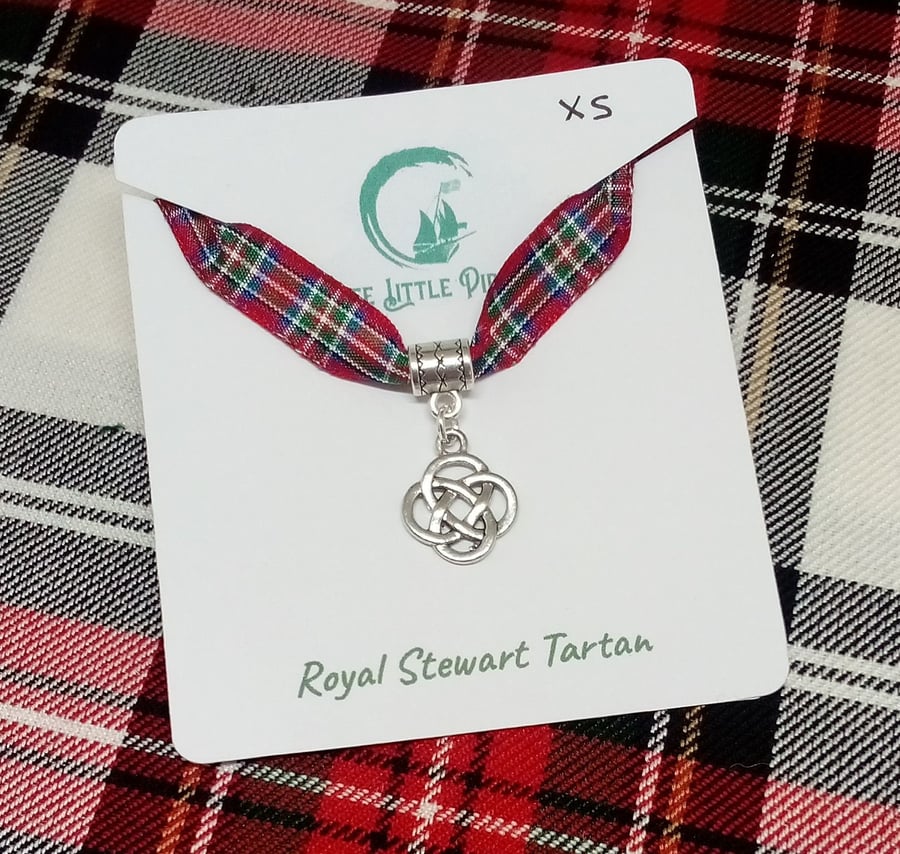 Celtic knot Choker tartan ribbon necklace handmade in Scotland