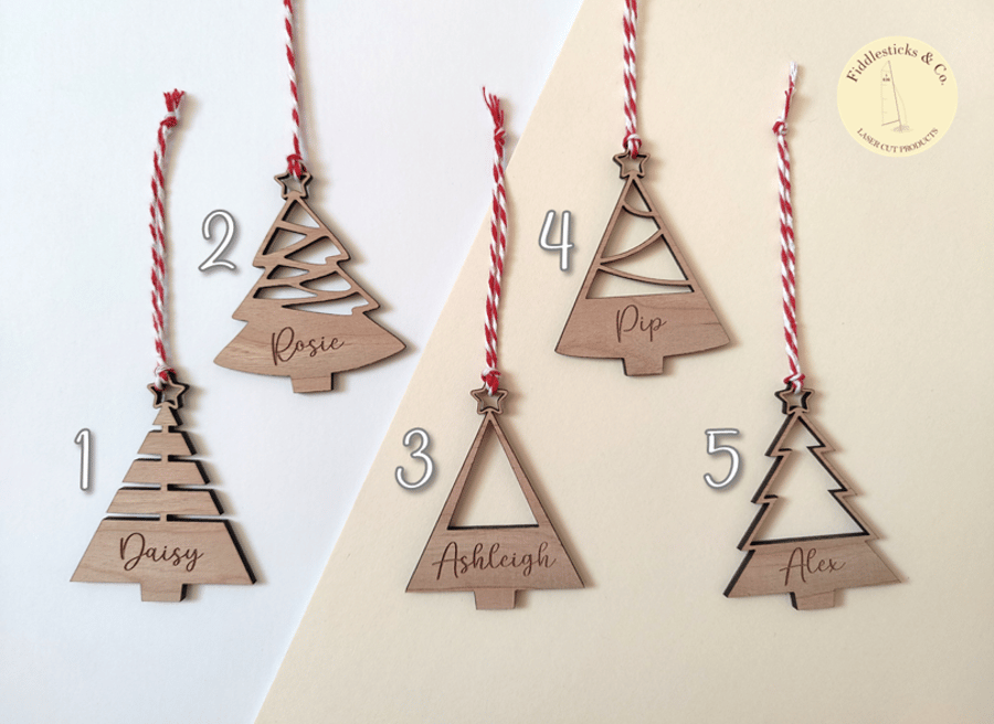Personalised Christmas Tree Decorations - Custom Wooden Christmas Gift or Tag