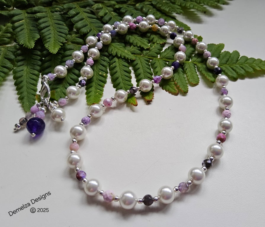 Designer Agate & White Shell Pearl Necklace 
