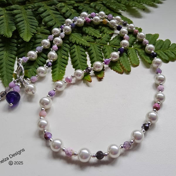 Designer Agate & White Shell Pearl Necklace 