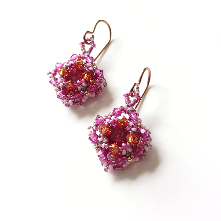 Pink and Orange Crystal Earrings