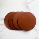 Blank Dark Tan Leather Circle Coasters, Handmade Real Leather Coaster Set, Anniv