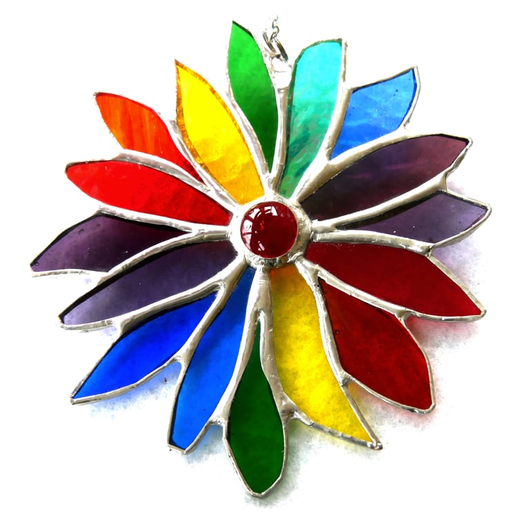 Rainbow Flower Stained Glass Suncatcher 081