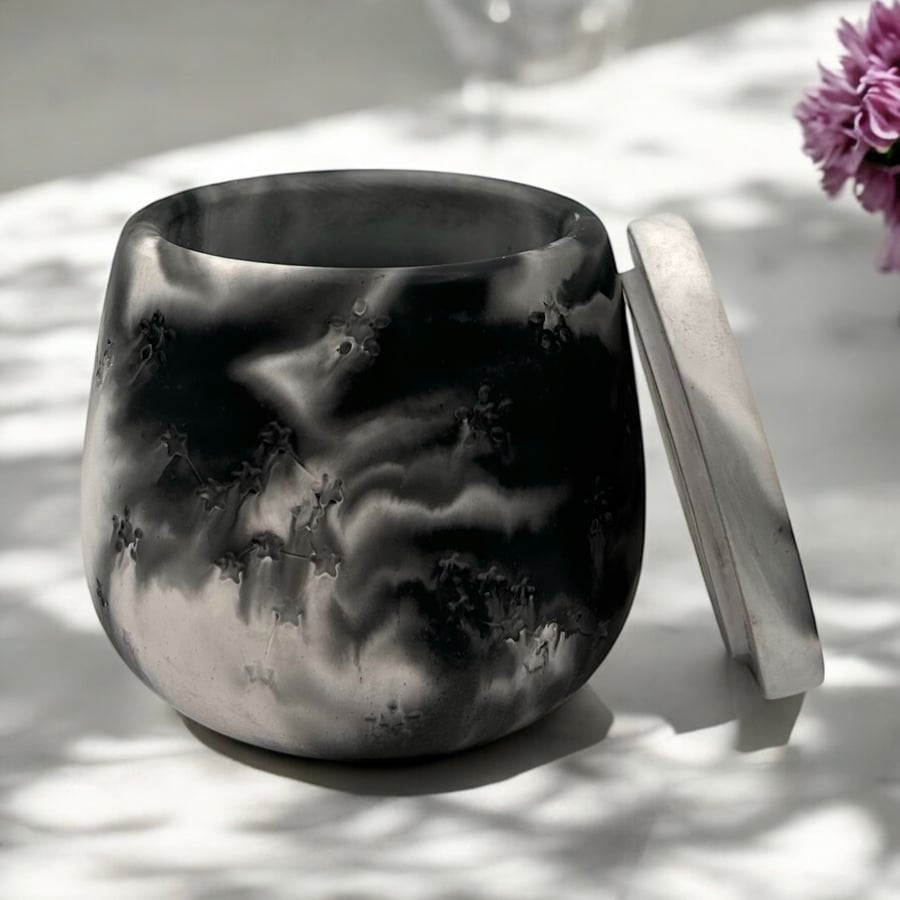 Black White and Grey Marbled Jewellery Box - Constellation Trinket Pot STP14