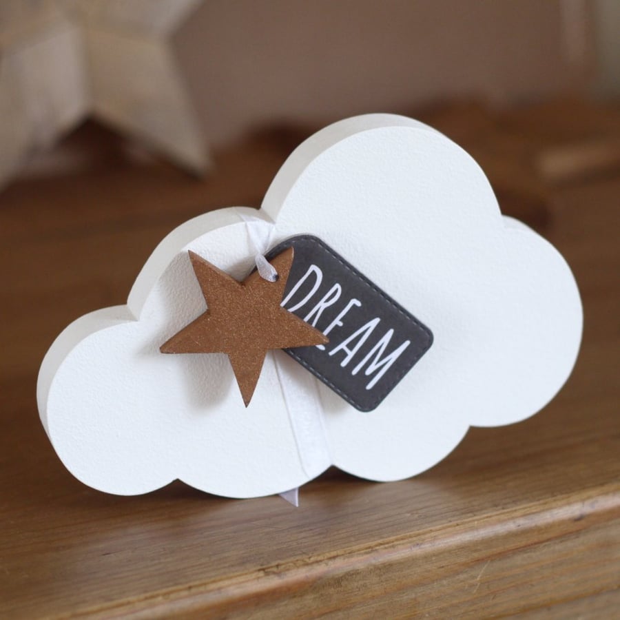 Wooden Cloud Freestanding Dream Sign Plaque Home Bedroom Nursery Baby