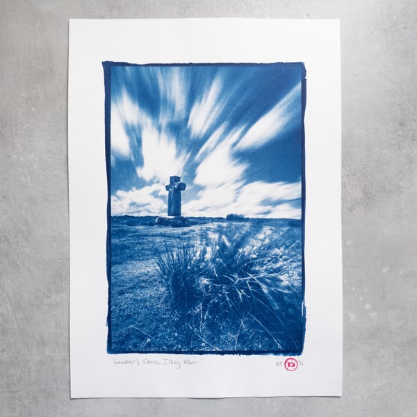 Cowper's Cross, Ilkey Moor - Cyanotype on A4 Watercolour Paper