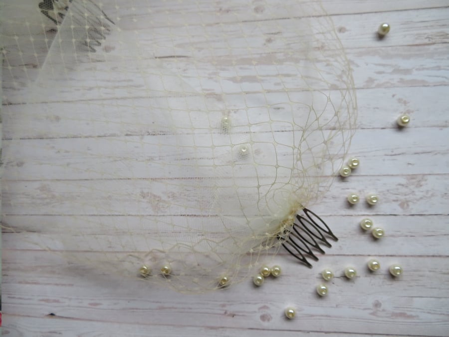 Ivory and Nude Pale Gold Double Fine Tulle Classic Veiling Bridal Bandeau Veil