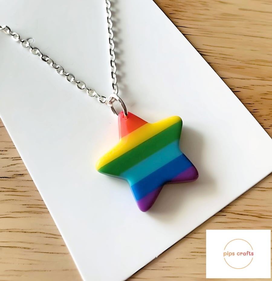 Bright Rainbow Star Necklace  - 18 Inch Chain, Jewellery Festivals, Pride